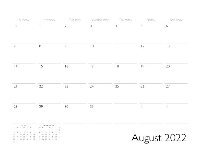 August 2022 Calendar Page