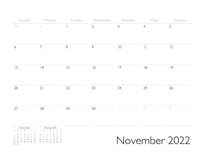 November 2022 Calendar Page